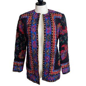 Carlisle Vintage Jacket Size Medium Boho Roses Floral Embroidered Multi Quilted